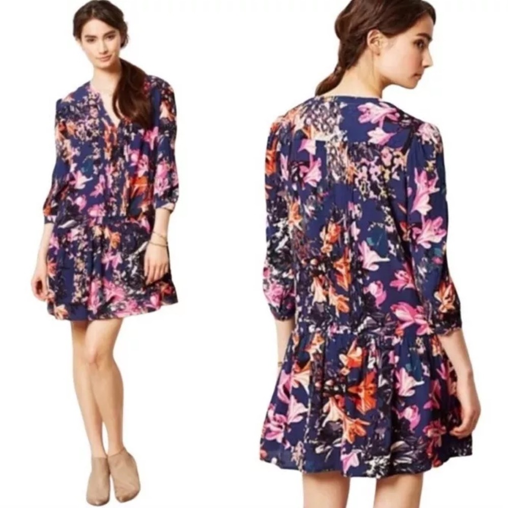 Maeve Anthropologie floral drop waist mini dress Size S